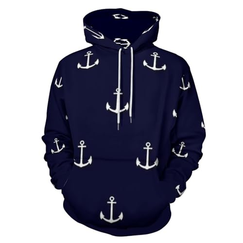 HABXNJF Kapuzen-Sweatshirt, nautisches Thema, einfache Anker, Hoodie, modischer Kapuzenpullover mit Tasche für Herren und Damen, Einfache Anker mit nautischem Motiv, 6XL von HABXNJF