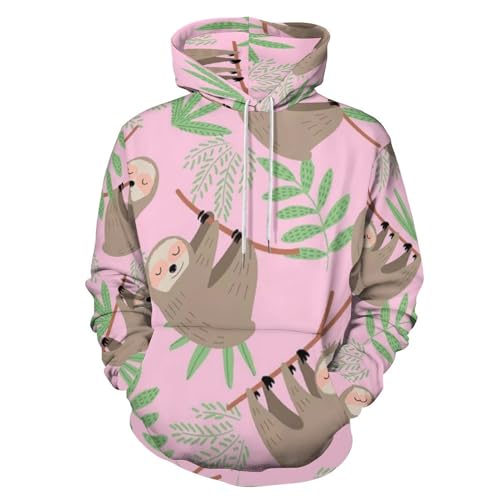 HABXNJF Kapuzen-Sweatshirt, niedliches Faultier-Hoodie, modischer Kapuzenpullover mit Tasche für Herren und Damen, Niedliche Faultier, 4X-Large von HABXNJF