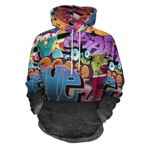 HABXNJF Kapuzenpullover Graffiti Hip Hop Hoodie Mode Hoodie mit Tasche für Herren Damen, Graffiti Hip Hop, XL von HABXNJF