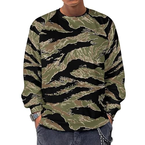 HABXNJF Langarm-Sweatshirt mit Rundhalsausschnitt, Tigerstreifen-Camouflage, leichte lässige Pullover für Männer, Tiger Stripe Camo, L von HABXNJF