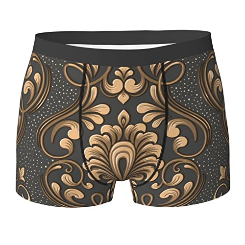 HABXNJF Mikrofaser-Herren-Boxershorts, Rokoko-Paisley-Blumenmuster mit goldfarbener Herren-Unterwäsche, atmungsaktive Herren-Boxershorts, siehe abbildung, XL von HABXNJF