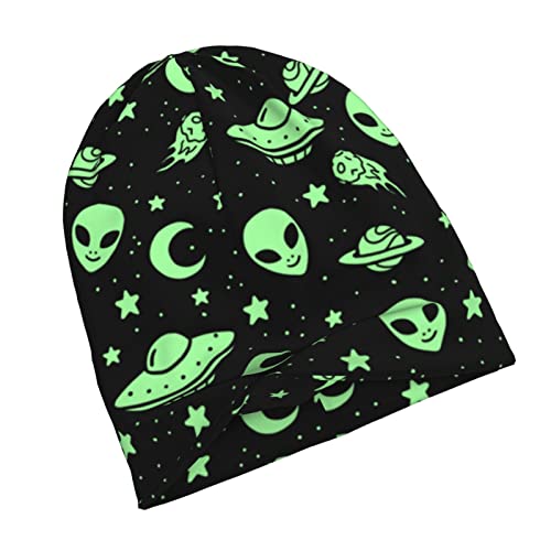 HABXNJF Slouch Beanie Mütze Green Alien Moon UFO Beanie Mütze Skull Cap für alle Jahreszeiten Männer & Frauen, siehe abbildung, One size von HABXNJF