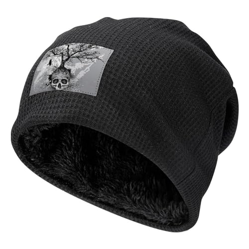 HABXNJF Slouch Beanie Mütze Horror Skull Tree Beanie Mütze Skull Cap für Winter Herren Damen, Schwarzer Horror-Totenkopf-Baum, One size von HABXNJF