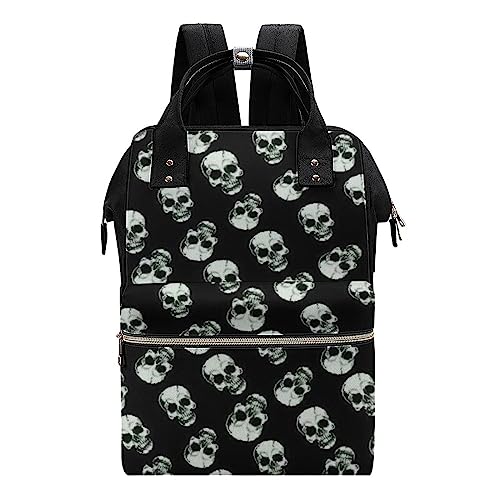 HABXNJF Wasserdichter Damen-Rucksack, schwarzer Totenkopf-Wickeltasche, multifunktionaler Wickelrucksack mit Griff für Mama und Papa, Schwarzer Totenkopf, 28 x 40 x 18 cm von HABXNJF