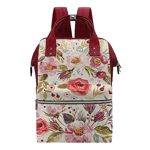 Wasserdichter Damen-Rucksack, Aquarell, Mohnblumen, Blumen, Wickeltasche, Multifunktions-Wickeltasche, Rucksack mit Griff für Mama und Papa, Wasserfarben-Mohnblumen, 28 x 40 x 18 cm von HABXNJF