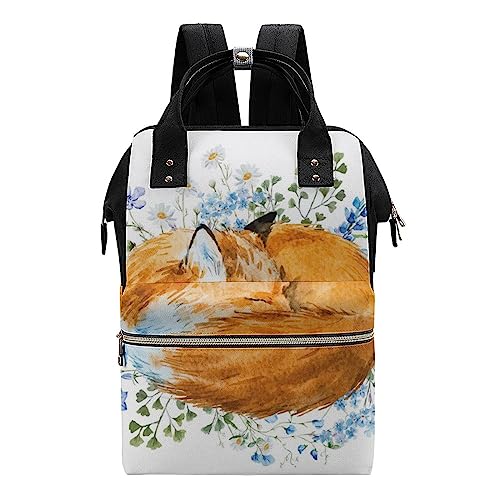 Wasserdichter Damen-Rucksack, Aquarell-Füchse, Wickeltasche, Multifunktions-Wickeltasche, Rucksack mit Griff für Mama und Papa, Aquarell Füchse, 28 x 40 x 18 cm von HABXNJF