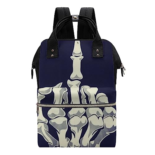 Wasserdichter Damen-Rucksack, Mittelfinger-Totenkopf-Wickeltasche, multifunktionaler Wickelrucksack mit Griff für Mama und Papa, Mittelfinger-Schädel von HABXNJF