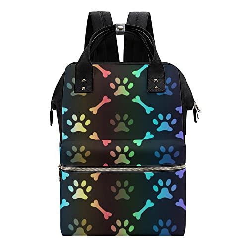 Wasserdichter Damen-Rucksack, bunte Knochen und Pfoten-Wickeltasche, multifunktionaler Wickelrucksack mit Griff für Mama und Papa, Bunte Knochen und Pfoten, Medium von HABXNJF