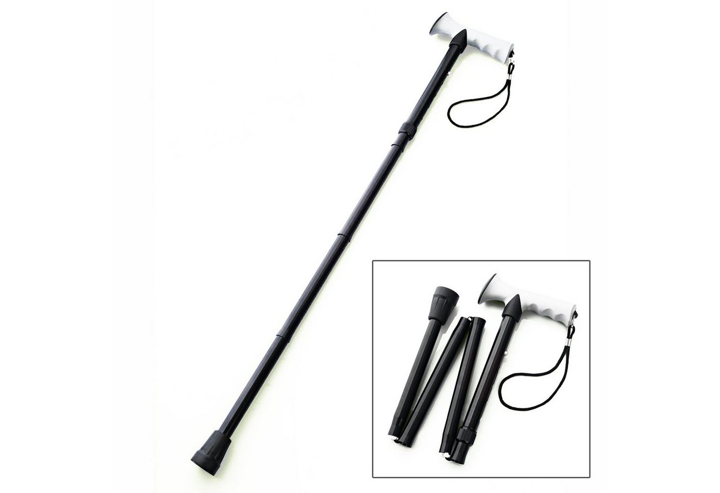 HAC24 Gehstock Gehhilfe Aluminium Gehstütze Schwarz Spazierstock mit Gelgriff, 1-tlg., Faltbar, Höhenverstellbar 83-93 cm von HAC24