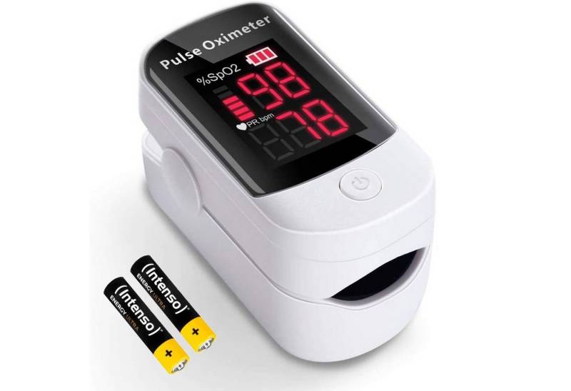 HAC24 Pulsoximeter Pulsoxymeter Finger Puls Messgerät Blut Sauerstoffsättigung SpO2, Inklusive Trageschlaufe und Batterien von HAC24