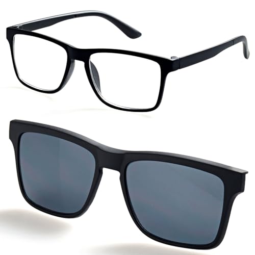 Lesehilfe mit Sonnenclip Schwarz 1,5-3,5 Dioptrien Herren Brille Sehhilfe Sonnenschutz Sonnenbrille (Schwarz, 1.5, Dioptrien) von HAC24