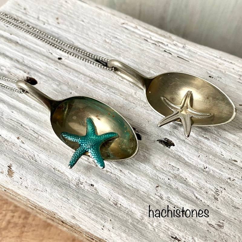 Besteckschmuck Anhänger Löffel Harz Seestern Seastar Seesterne Resin Versilbert Meerestiere Meerestier Schmuck Aus Besteck Halskette von HACHISTONES