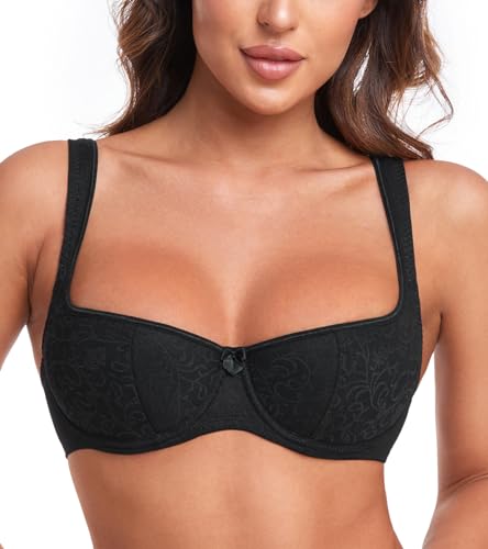 HACI Damen Sexy Balconette-BH Demi Halbschalen Push Up Leicht Gepolstert Regal Bügel Low Cut BHs, Schwarz, 85B von HACI