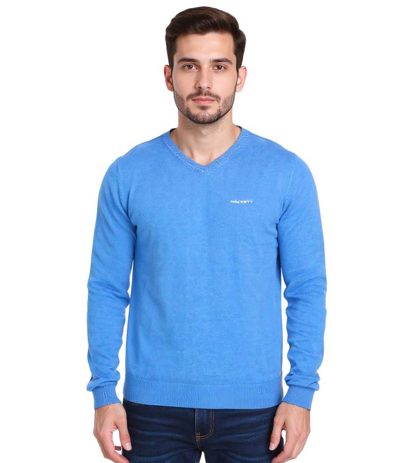 HACKETT LONDON GOLF Herren Baumwoll-Pullover Strick-Pullover mit V-Ausschnitt Langarm-Shirt HMX5000D Blau von HACKETT LONDON
