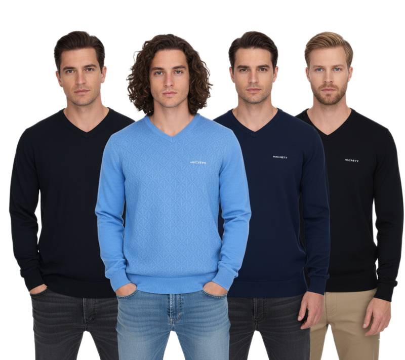 HACKETT LONDON GOLF Herren Baumwoll-Pullover Strick-Pullover mit V-Ausschnitt Langarm-Shirt HMX500D Schwarz, Blau oder Dunkelblau von HACKETT LONDON