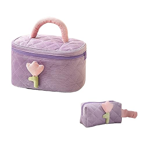 2 Pcs Karierte Make Up Tasche, Make Up Taschenorganisator, Kosmetiktaschen Für Frauen, Tragbare Reisetaschen Für Damenmädchen,Lila von HACLEN