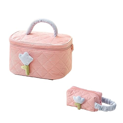 2 Pcs Karierte Make Up Tasche, Make Up Taschenorganisator, Kosmetiktaschen Für Frauen, Tragbare Reisetaschen Für Damenmädchen,Rosa von HACLEN