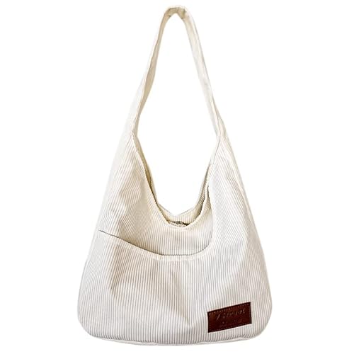 Ästhetische Boho Crossbody Tasche Tote Bag, Frauen Mädchen Y2k Harajuku Grunge Canvas Cord Schultertasche Handtasche, Weiß von HACODAN