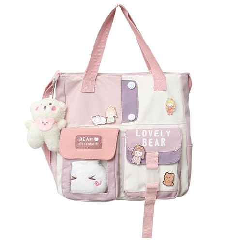 HACODAN Ita Bag Kawaii Rucksack Schultertasche Cute Tote Y2k Pin Bag Japanische Ästhetik High School Mädchen Büchertaschen, Tragetasche, Rosa von HACODAN