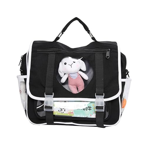 HACODAN Ita Bag Kawaii Rucksack Schultertasche Süße Pins Transparent Klar Tasche Japanische Ästhetik Messenger Bag, Schwarz von HACODAN