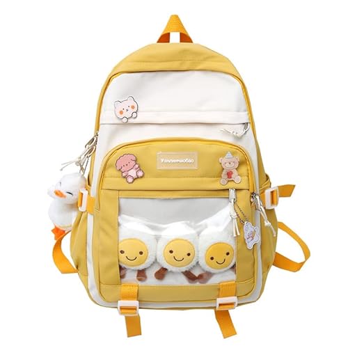 HACODAN Kawaii Rucksack Ita Tasche Japanische Ästhetik mit süßem Anhänger und Pins für Mädchen High School Büchertaschen, Gelb von HACODAN