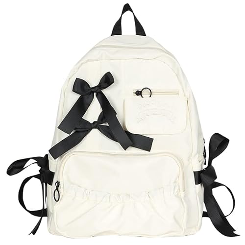 HACODAN Kawaii Rucksack für Teenager, Mädchen, niedlich, ästhetisch, Studenten, Büchertaschen, Harajuku, wasserdicht, Nylon, adrett, High School, Beige von HACODAN