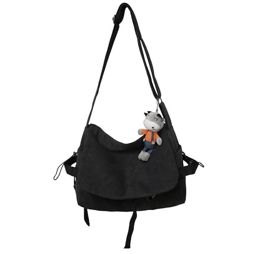 HACODAN Retro Canvas Schultertasche Ästhetische Y2k Crossbody Tasche, Fairy Grunge Harajuku Tote Messenger Bag High School, Schwarz von HACODAN