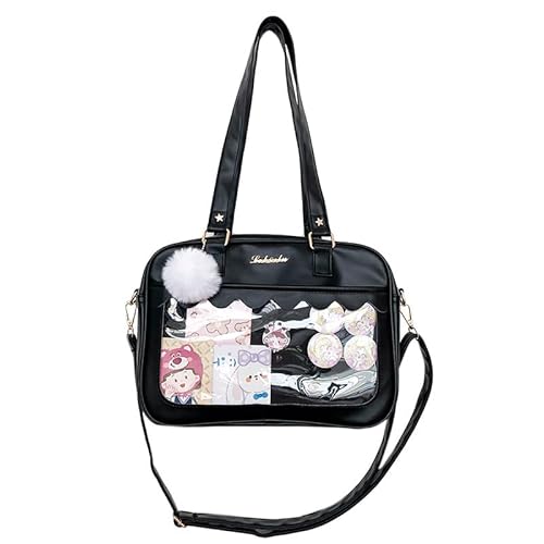 Ita Bag Umhängetasche, Kawaii, niedliches Design, Messenger, japanische transparente Schultertaschen, Schwarz + Fellball von HACODAN