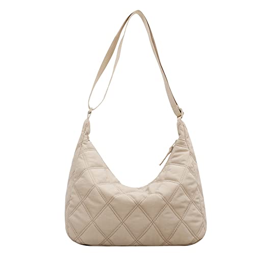 Puffer Tote Bag Fashion Quilted Crossbody Bag for Women Puffy Purse Messenger Handtaschen Shoulder Bag, Hellbeige von HACODAN