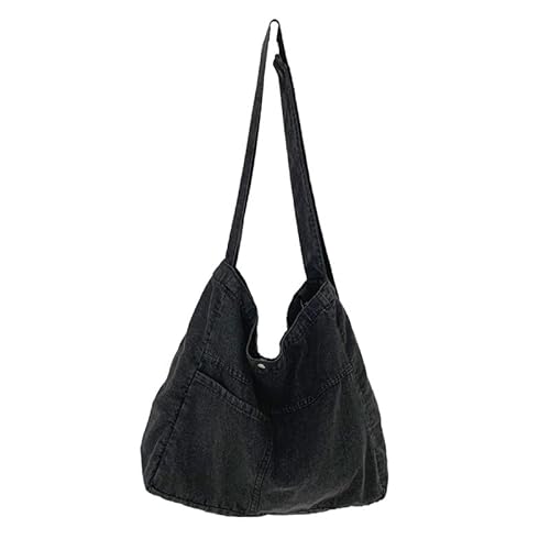 Retro Y2K Denim Schultertasche, große Kapazität Hobo Crossbody Messenger Bag, ästhetische Handtasche Fairy Grunge Tote Bag, Schwarz von HACODAN