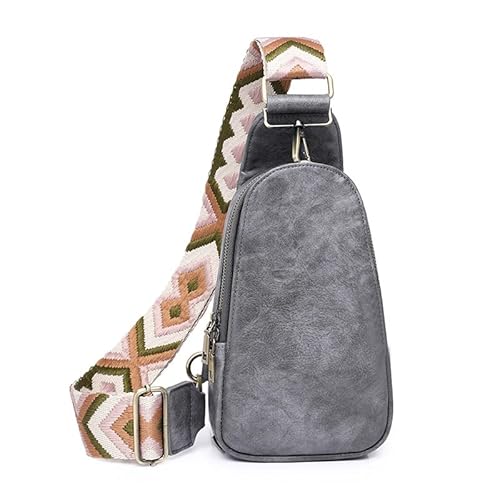 Sling Bag for Women Chest Purse Fanny Pack Hobo Crossbody Purses Hobo with Wide Guitar Strap Belt, Grau-2 von HACODAN