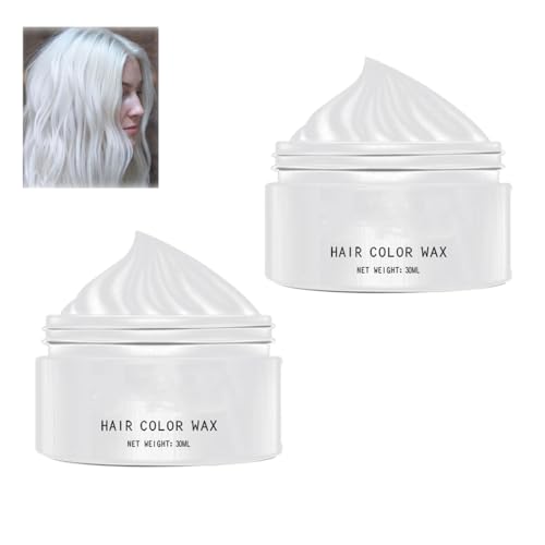 2pcs Temporäre Haarfarbe Wachs, Einmalige Temporäre Modellierung Farbe Haarfarbe Wachs, Leicht Waschbar Instant Haarfarbe, Temporäre Haarfarbe Für Männer, Frauen, Party Oder Cosplay (White) von HADAVAKA