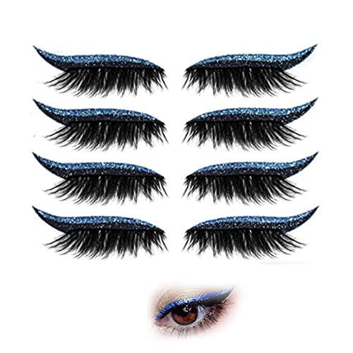 4 Paar Eyeliner Aufkleber, Wimpernaufkleber, Glitzer Glänzende Eyeliner Aufkleber, Wiederverwendbare Selbstklebende Eyeliner Und Wimpernaufkleber Mit Glitzer (Blue) von HADAVAKA