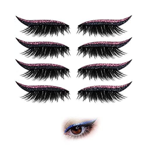 4 Paar Eyeliner Aufkleber, Wimpernaufkleber, Glitzer Glänzende Eyeliner Aufkleber, Wiederverwendbare Selbstklebende Eyeliner Und Wimpernaufkleber Mit Glitzer (Pink) von HADAVAKA