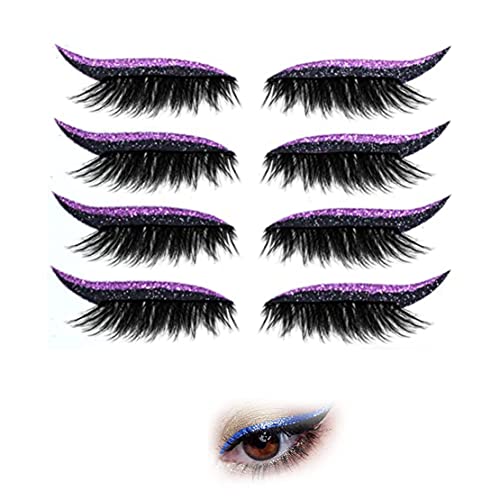 4 Paar Eyeliner Aufkleber, Wimpernaufkleber, Glitzer Glänzende Eyeliner Aufkleber, Wiederverwendbare Selbstklebende Eyeliner Und Wimpernaufkleber Mit Glitzer (Purple) von HADAVAKA