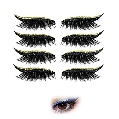 4 Pairs Eyeliner Stickers, Eyelash Stickers, Glitter Shiny Eyeliner Stickers, Reusable Self- adhesive Eyeliner And Eyelash Stickers With Glitter, For Birthday Wedding Party (Gold) von HADAVAKA