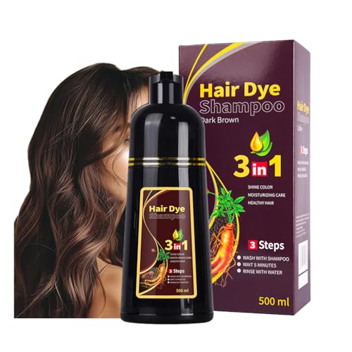 500 Ml Braun Haarfärbeshampoo, Sofortige Haarfärbung, Semipermanente Haarfarbe, 3-in-1-shampoo Für Männer Und Frauen, Stellt Den Glanz Der Haare Wieder Her (Dark Brown) von HADAVAKA