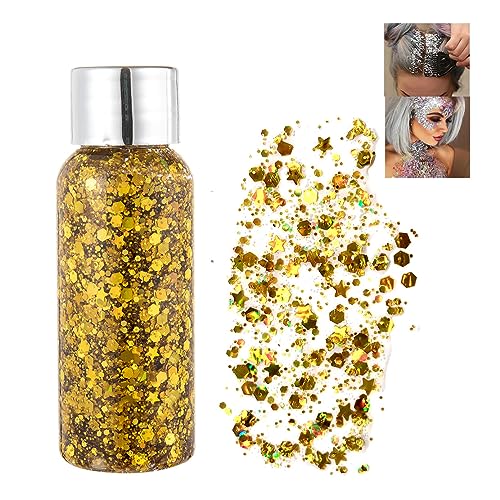 Body Glitter Gel, Sequins Chunky Glitter Liquid Gel, Sparkling Festival Party Lotion Glitter, Nail Art DIY Glitter Gel, For Face Hair Lip Nail Christmas Festival Party Makeup Decoration (Gold) von HADAVAKA