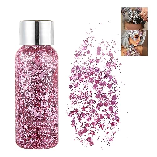 Body Glitter Gel, Sequins Chunky Glitter Liquid Gel, Sparkling Festival Party Lotion Glitter, Nail Art DIY Glitter Gel, For Face Hair Lip Nail Christmas Festival Party Makeup Decoration (Pink) von HADAVAKA