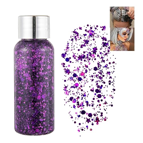 Body Glitter Gel, Sequins Chunky Glitter Liquid Gel, Sparkling Festival Party Lotion Glitter, Nail Art DIY Glitter Gel, For Face Hair Lip Nail Christmas Festival Party Makeup Decoration (Purple) von HADAVAKA