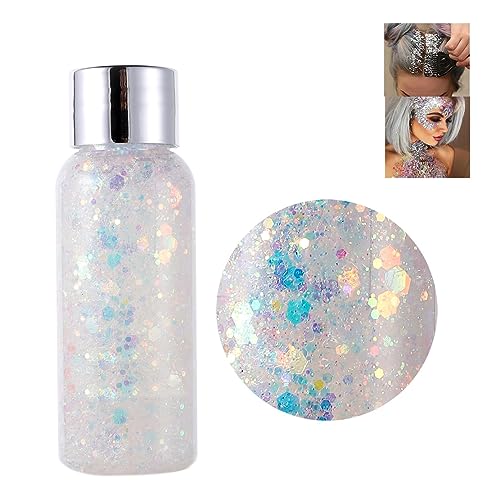 Body Glitter Gel, Sequins Chunky Glitter Liquid Gel, Sparkling Festival Party Lotion Glitter, Nail Art DIY Glitter Gel, For Face Hair Lip Nail Christmas Festival Party Makeup Decoration (White) von HADAVAKA