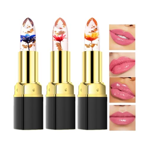 Color Changing Flower Lipstick, Long Lasting Moisturizing Lip Stick, Non Fading Moisturizer Lip Balm, Clear Flower Jelly Lipstick, Give Your Lips A Lubricating and Hydrating (3PCS) von HADAVAKA