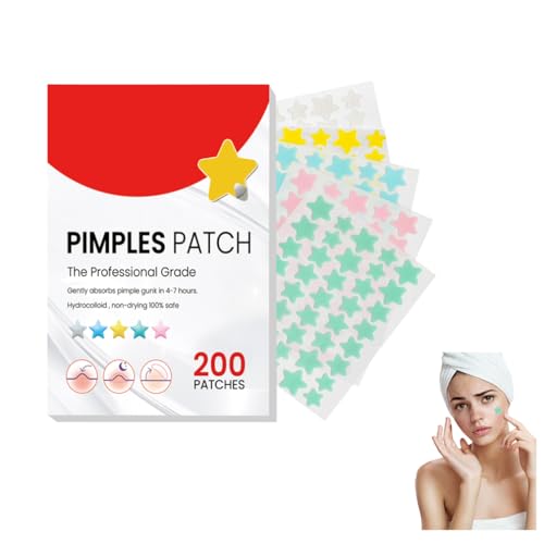Pimple Patch, Blemish Covering Patch with Tea Tree Oil, Hydrocolloid Spot Patches In 2 Sizes, 5 Colors 200 Dots Star Pimple Patches, for Face Body Blemish Cover Skin Care (2 Boxes) von HADAVAKA