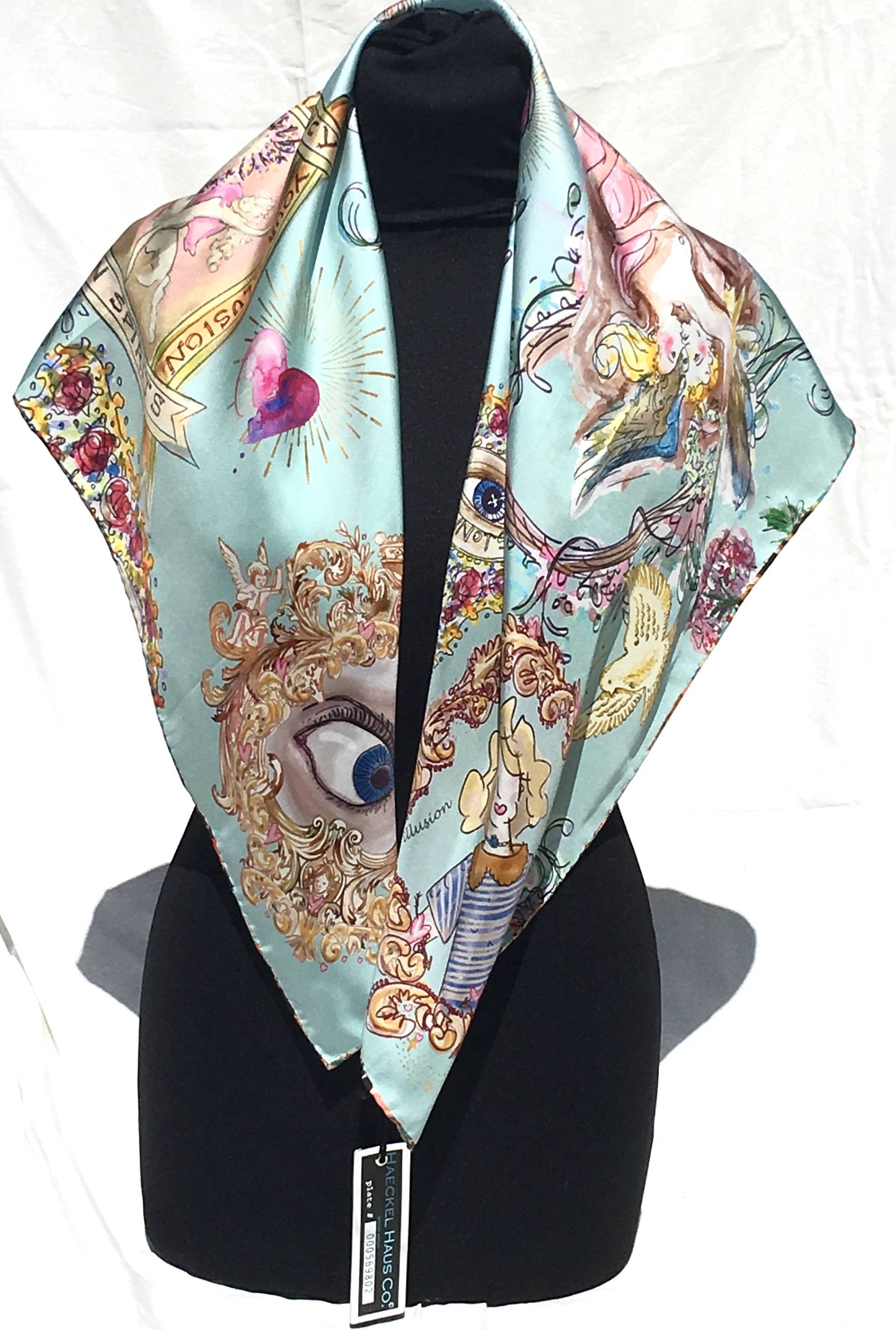 Türkis-Seiden-Twill-Love Freqquenz Schal von HAECKELHAUSCO