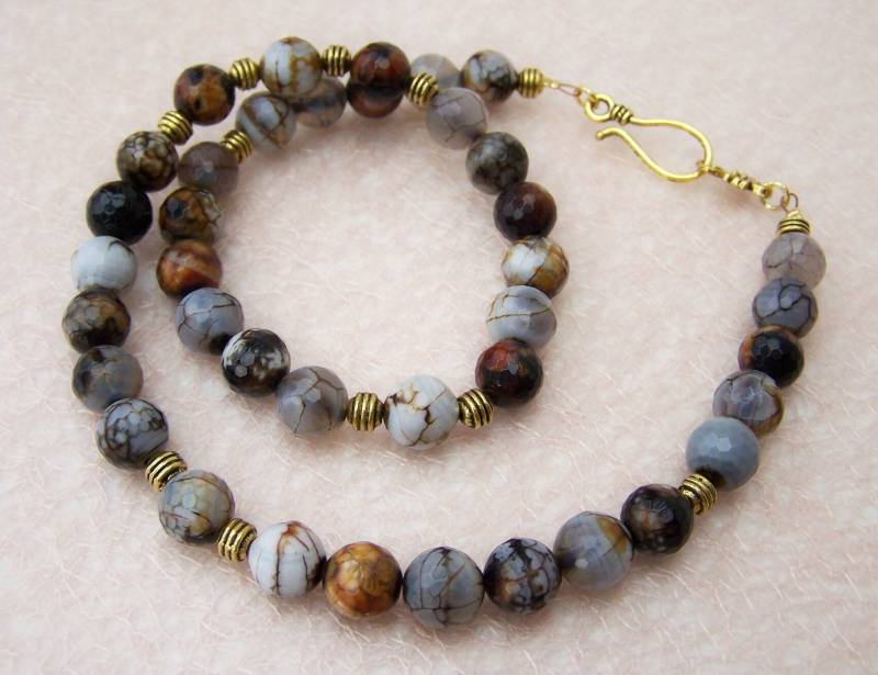 Achatkette Asia Edelstein Collier Halsschmuck Einzelstück Unikat Geschenk Frauen Damen Hochzeitstag Geburtstag Avantgard von HAEKELKETTENundmehr