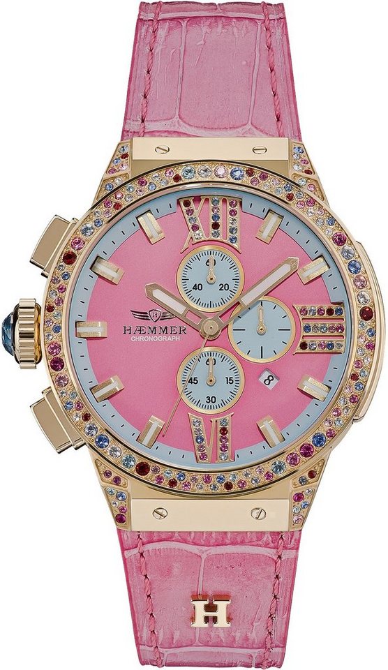 HAEMMER GERMANY Chronograph EMINENT TAFFY, E-005, Quarzuhr, Damenuhr, Datum, Stoppfunktion, Saphirglas, Lederarmband von HAEMMER GERMANY