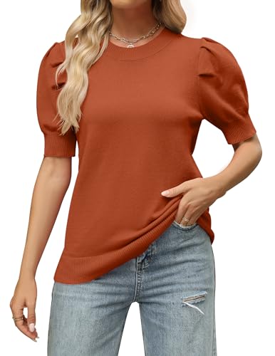 HAEOF Damen 2025 Frühling Sommer Tops Trendy Puff Kurzarm Pullover Business Casual Outfits Arbeit Blusen Mode Kleidung, Massiver Rost, Mittel von HAEOF
