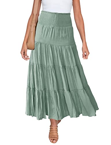 HAEOF Damen Sommer Flowy Boho Maxirock Trendy gesmokte Taille Rüschen gestufte A-Linie Casual Strand Lange Röcke Midi Kleid, hellgrün, Klein HAEOF Damen Sommer Flowy Boho Maxirock Trendy gesmokte Taille Rüschen gestufte A-Linie Casual Strand Lange Röcke Midi Kleid, hellgrün, Klein von HAEOF