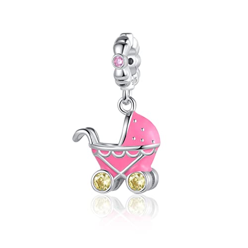 HAEPIAR S925 Silber Charm für Armband Halskette Sterling Silber Dangles rosa Kinderwagen für Frauen Mädchen Geschenke von HAEPIAR