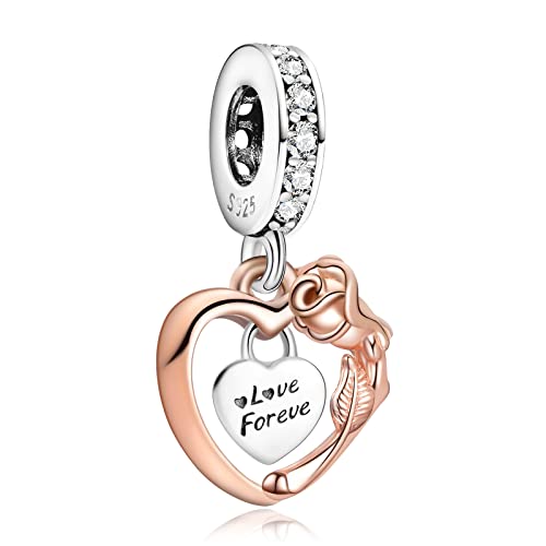 HAEPIAR S925 Stering Silber Charm für Armband Halskette Sterling Silber Dangles Liebe für immer &Pink Rose für Frauen Mädchen von HAEPIAR